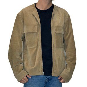Collarless Suede Jacket
